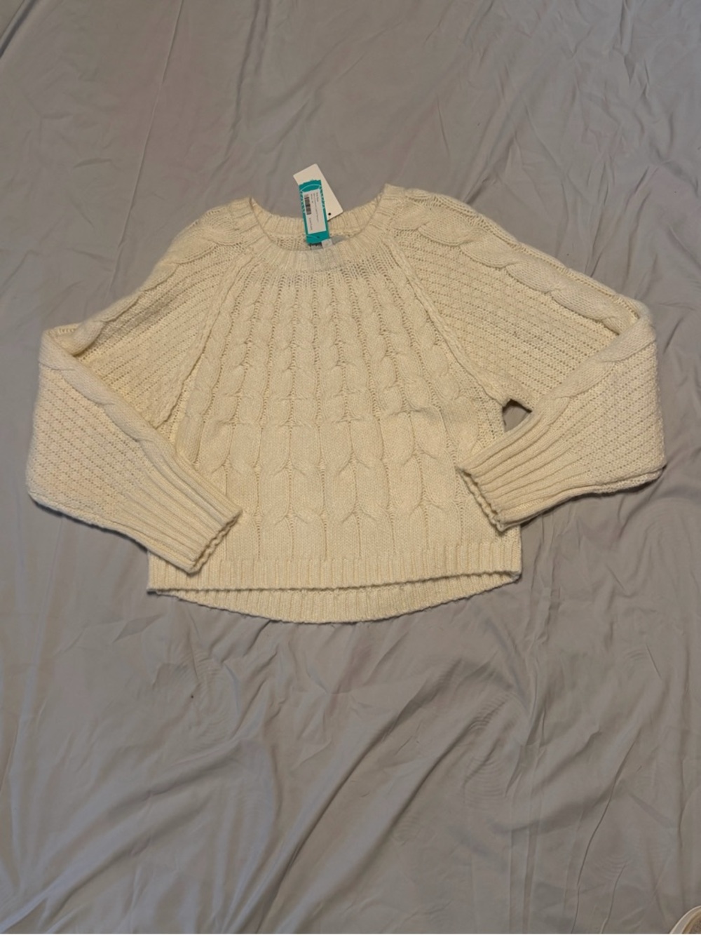 Pink Rose Cream Cable Knit Crew Neck Sweater